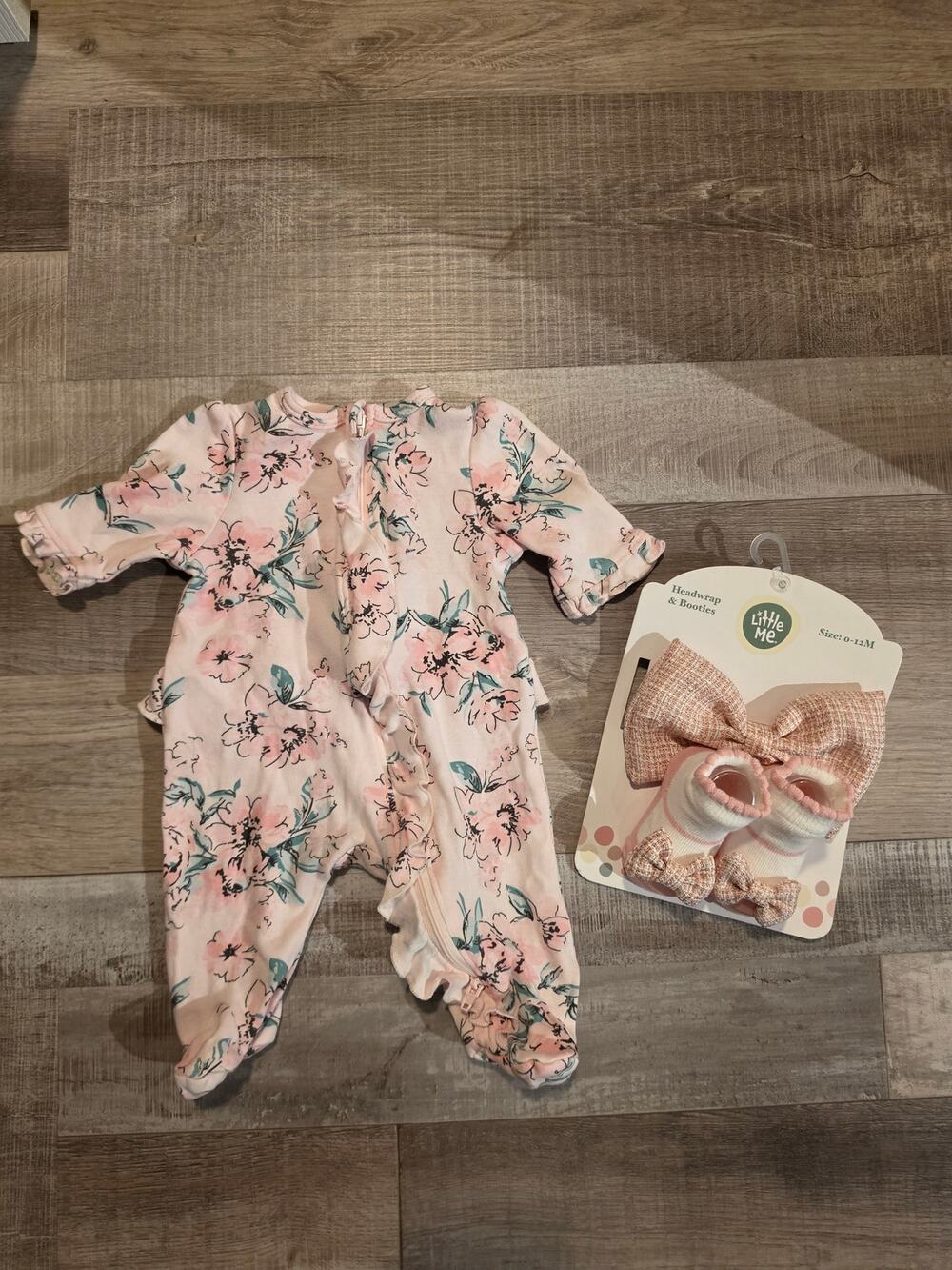 Little Me BUNDLE Floral Footed Onesie Zipper Newborn